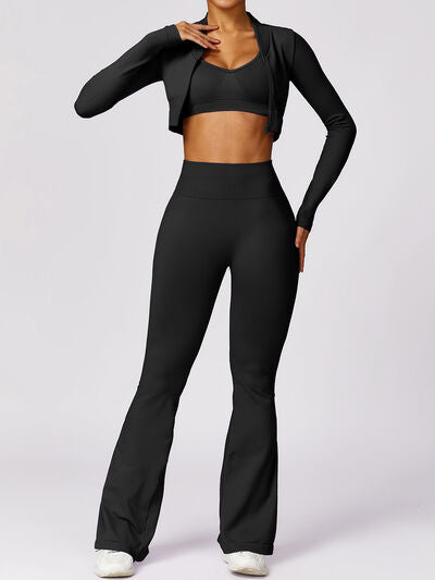 Zip Up Baseball Collar Outerwear and High Waist Pants Active Set Luvéillé
