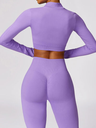Zip Up Baseball Collar Outerwear and High Waist Pants Active Set Luvéillé