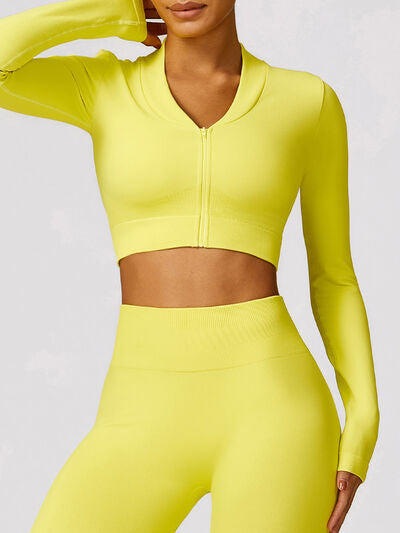 Zip Up Baseball Collar Outerwear and High Waist Pants Active Set Luvéillé