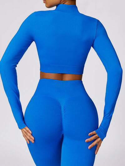 Zip Up Baseball Collar Outerwear and High Waist Pants Active Set Luvéillé