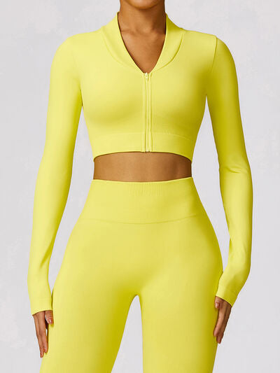 Zip Up Baseball Collar Outerwear and High Waist Pants Active Set Luvéillé