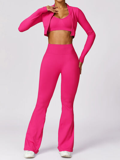 Zip Up Baseball Collar Outerwear and High Waist Pants Active Set Luvéillé