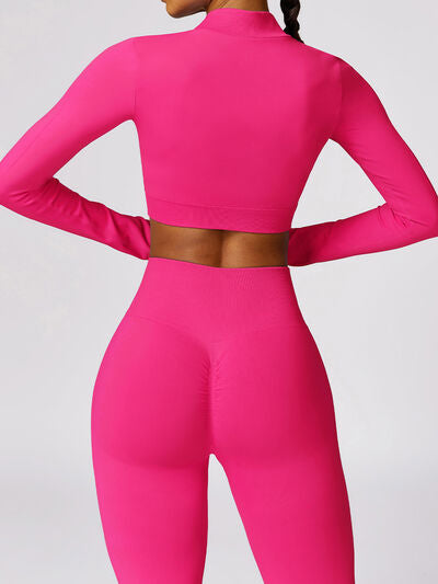 Zip Up Baseball Collar Outerwear and High Waist Pants Active Set Luvéillé