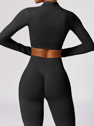 Zip Up Baseball Collar Outerwear and High Waist Pants Active Set Luvéillé