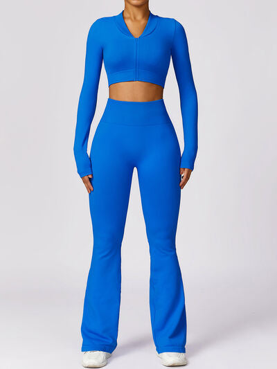 Zip Up Baseball Collar Outerwear and High Waist Pants Active Set Luvéillé