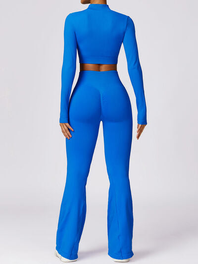 Zip Up Baseball Collar Outerwear and High Waist Pants Active Set Luvéillé