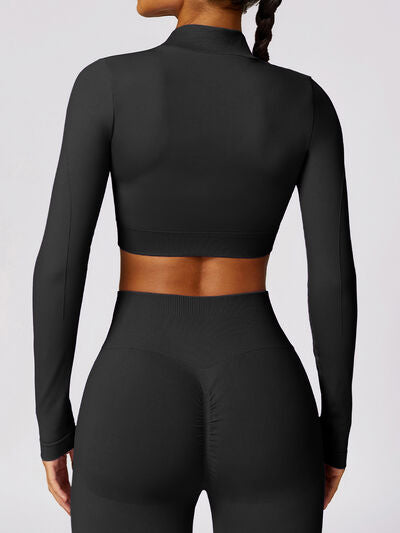 Zip Up Baseball Collar Outerwear and High Waist Pants Active Set Luvéillé