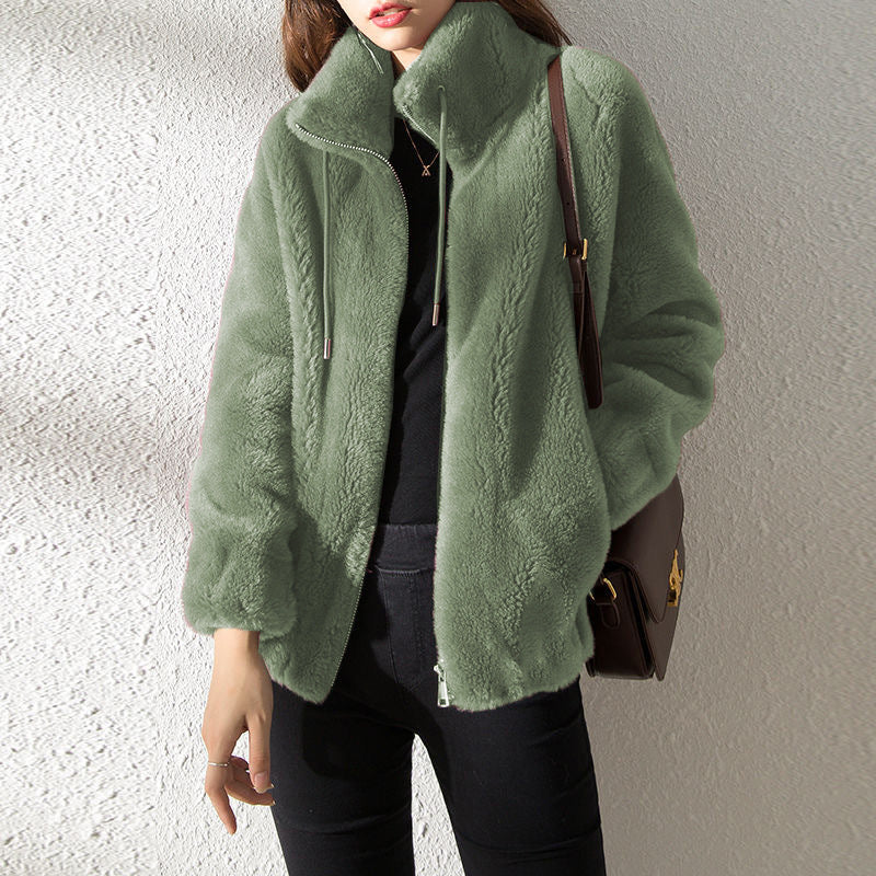Fleece Warm High Neck Sweater Women Cardigan