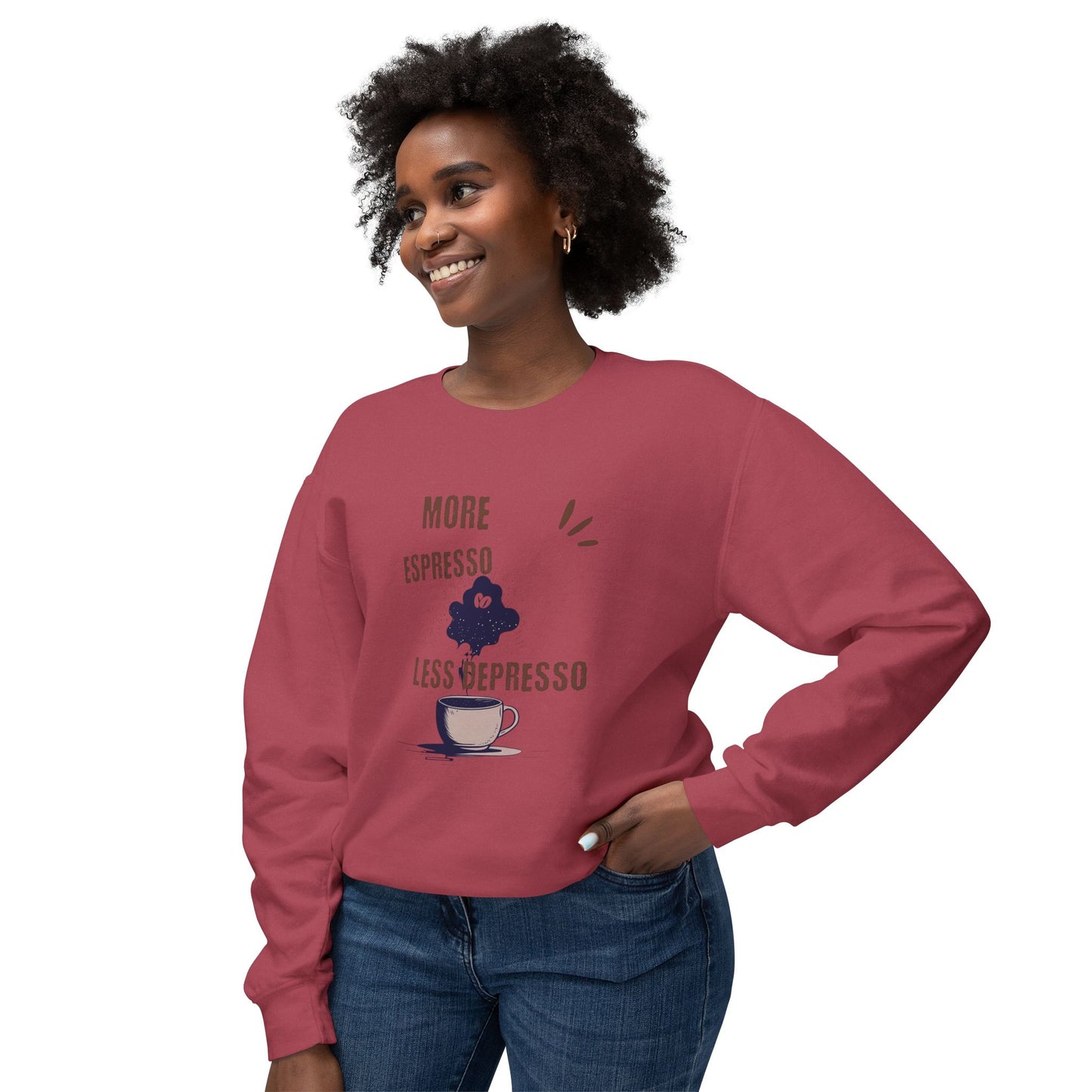 Sweatshirt — "More Espresso Less Depresso" Coffee Lover Crewneck