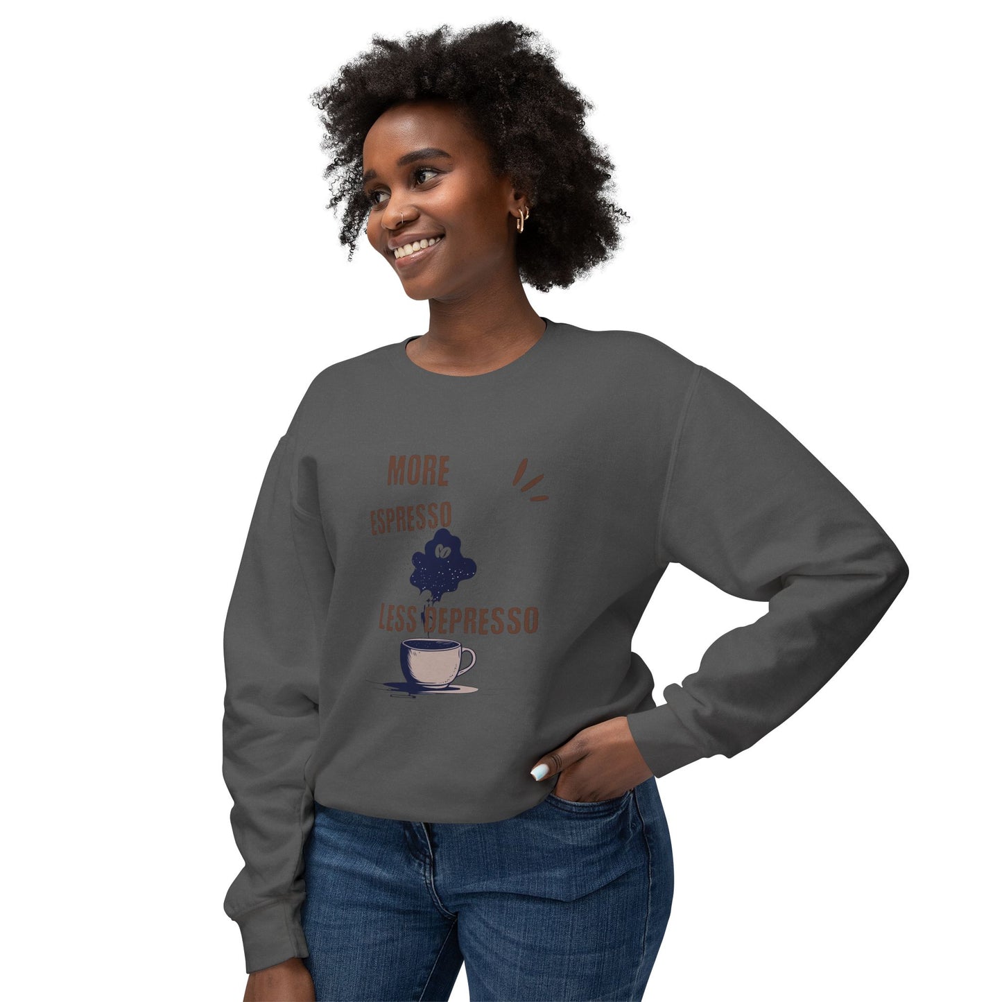 Sweatshirt — "More Espresso Less Depresso" Coffee Lover Crewneck