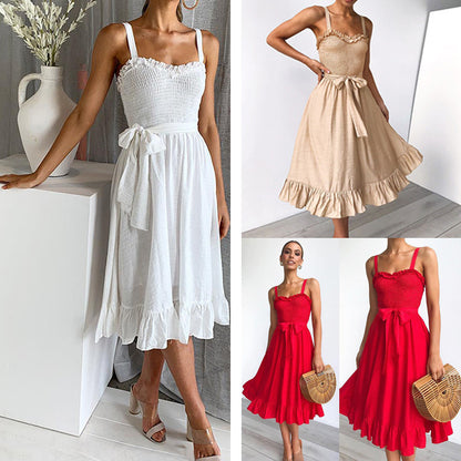 Summer fashion wild sling ruffled lace female dress