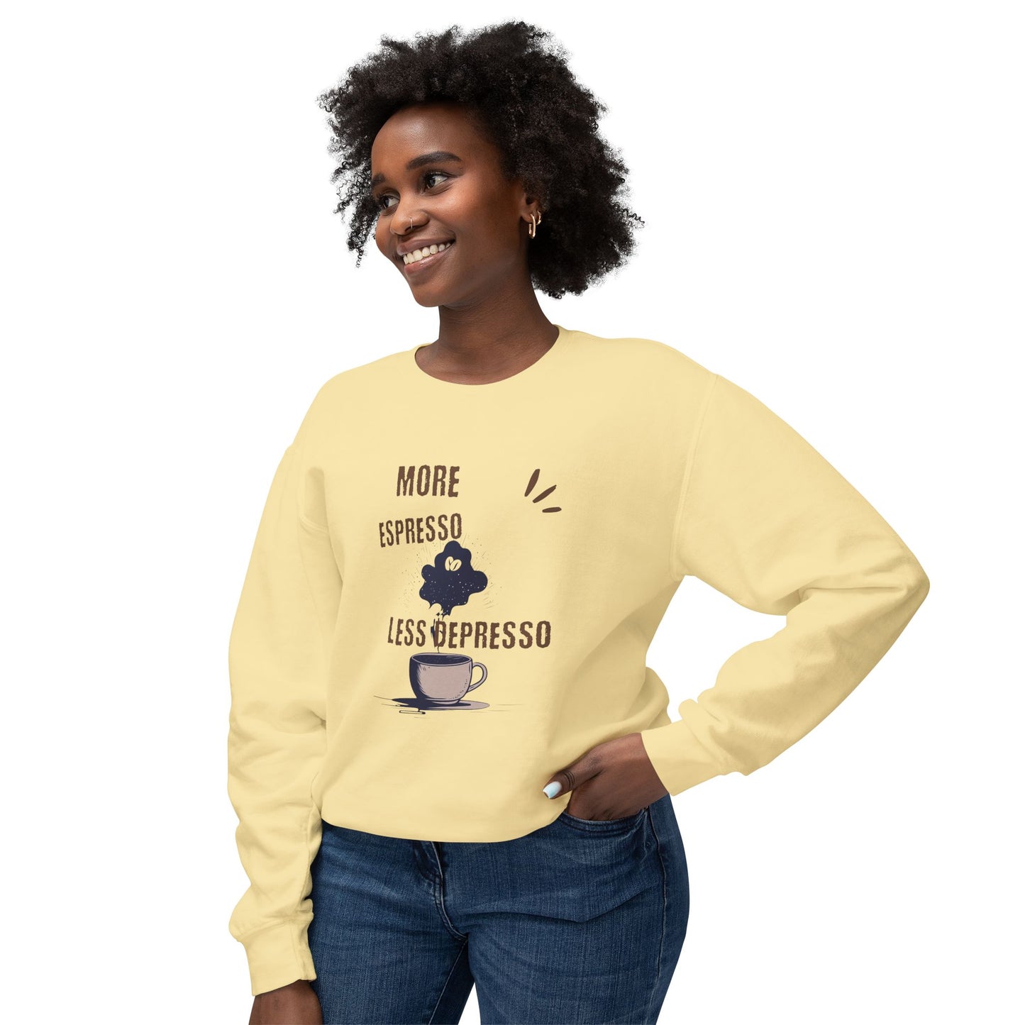 Sweatshirt — "More Espresso Less Depresso" Coffee Lover Crewneck