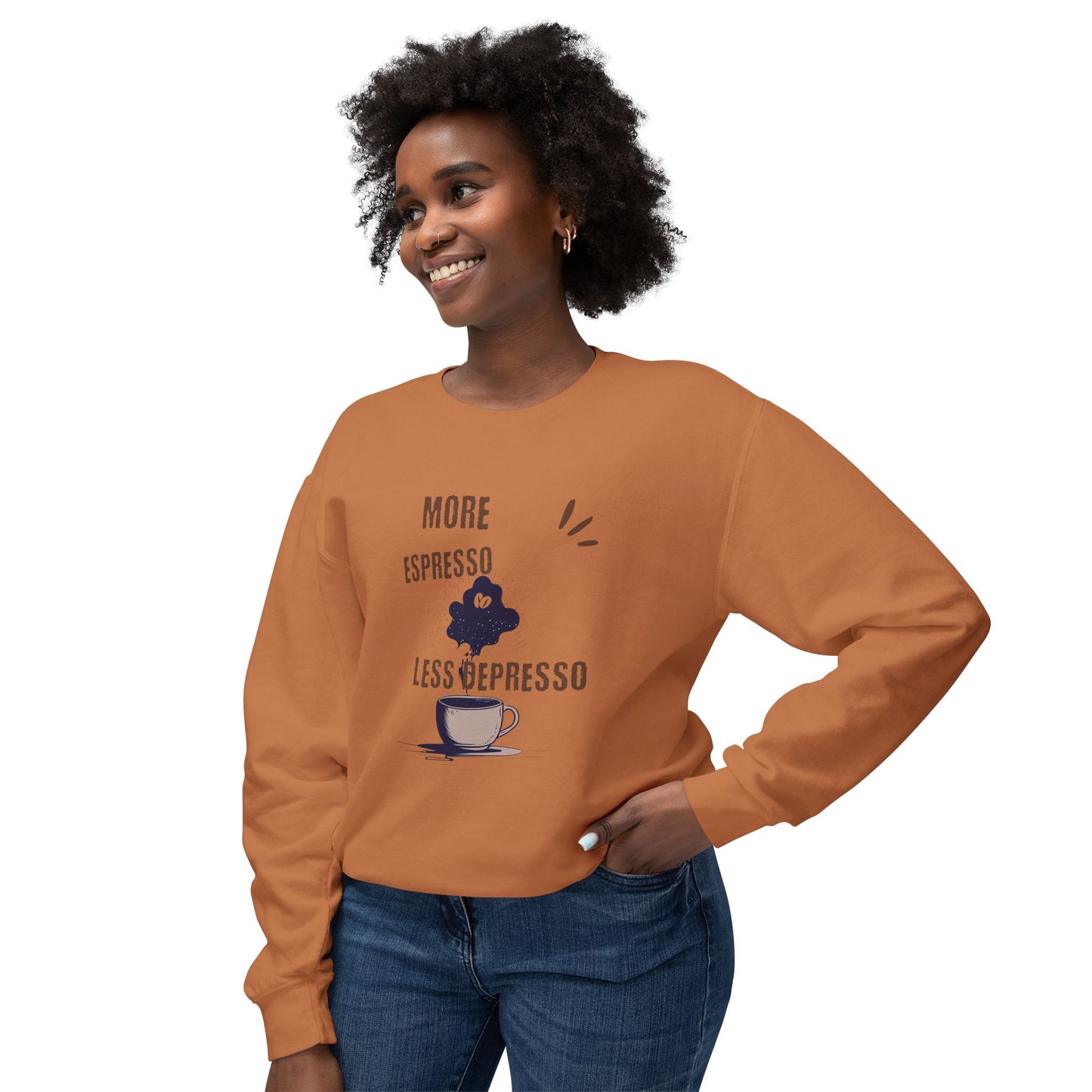 Sweatshirt — "More Espresso Less Depresso" Coffee Lover Crewneck