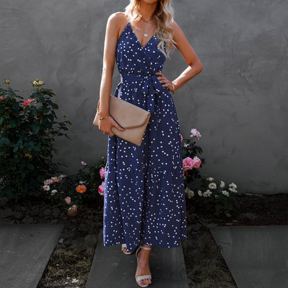European And American Style V Neck Polka Dot Dress