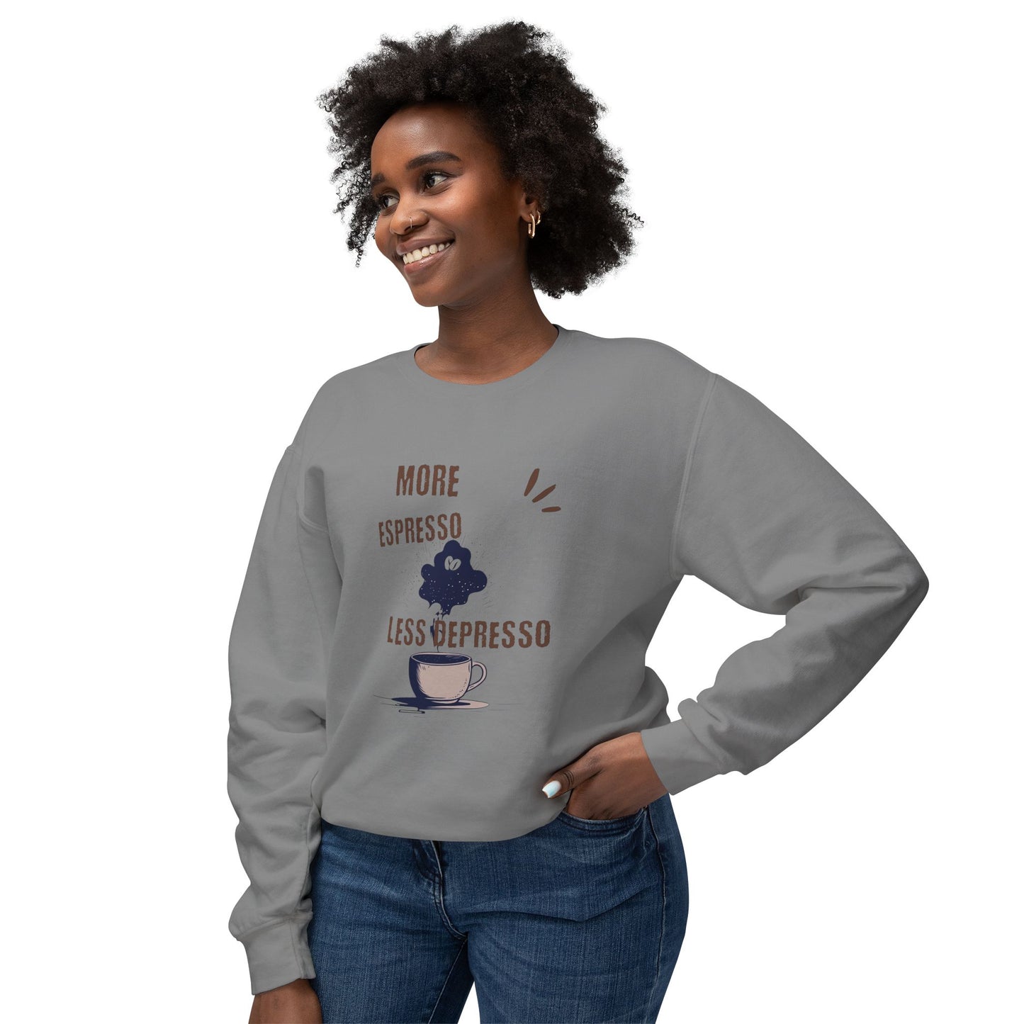 Sweatshirt — "More Espresso Less Depresso" Coffee Lover Crewneck