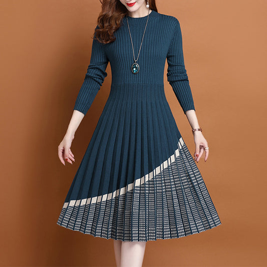 Dress Women's Knitted Fitted Waist Slimming Long Match With Coat Base Sweater Dress