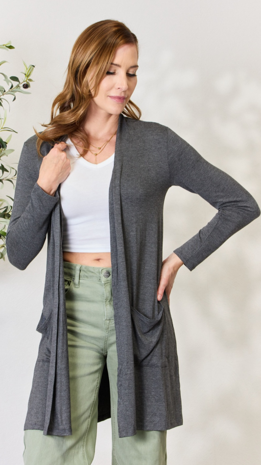 Celeste Full Size Open Front Cardigan with Pockets Luvéillé
