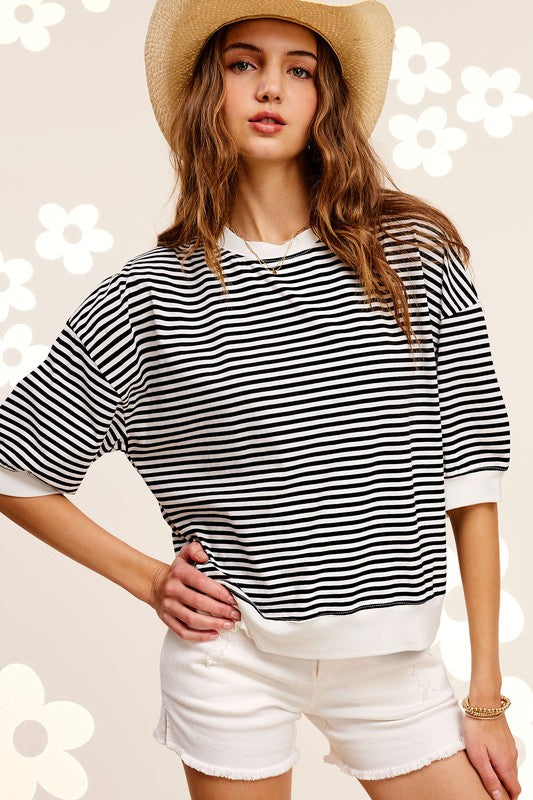 Crew Neck Stripe Short Sleeve Top Luvéillé
