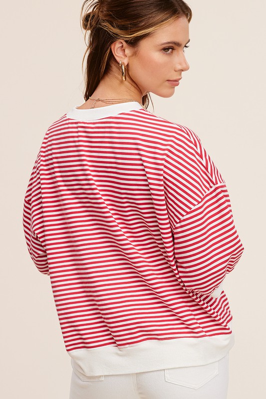 Crew Neck Stripe Short Sleeve Top Luvéillé