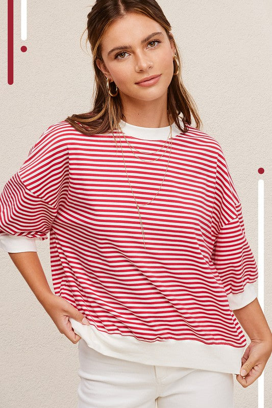 Crew Neck Stripe Short Sleeve Top Luvéillé