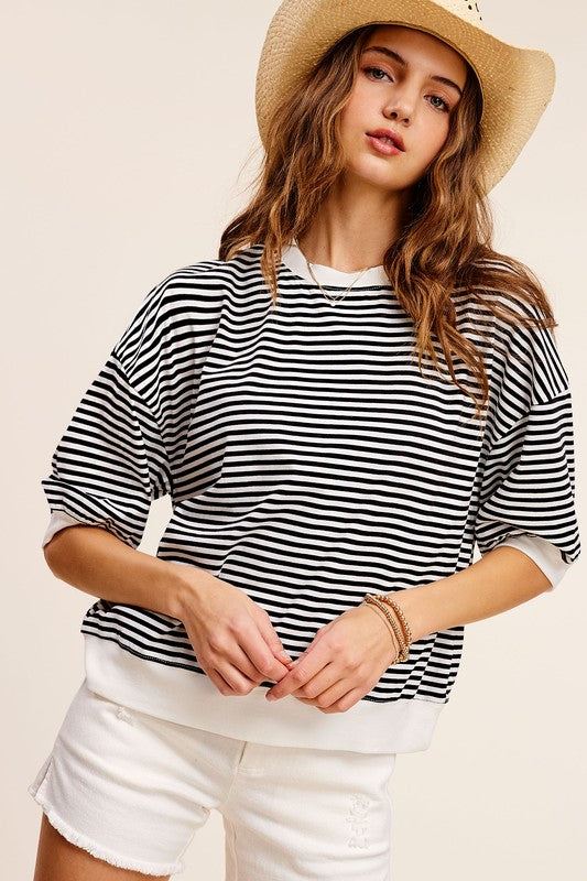 Crew Neck Stripe Short Sleeve Top Luvéillé