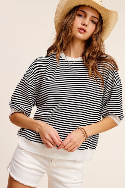 Crew Neck Stripe Short Sleeve Top Luvéillé