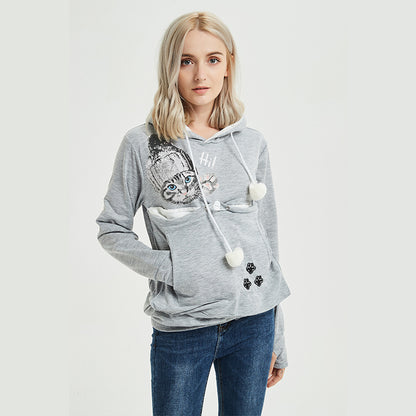 Cute Cat Hoodie Weatshirt With Big Pocket For Pets Hooded Tops Clothes Luvéillé
