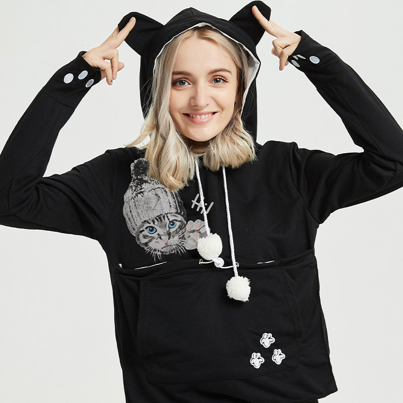 Cute Cat Hoodie Weatshirt With Big Pocket For Pets Hooded Tops Clothes Luvéillé