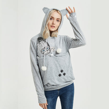 Cute Cat Hoodie Weatshirt With Big Pocket For Pets Hooded Tops Clothes Luvéillé