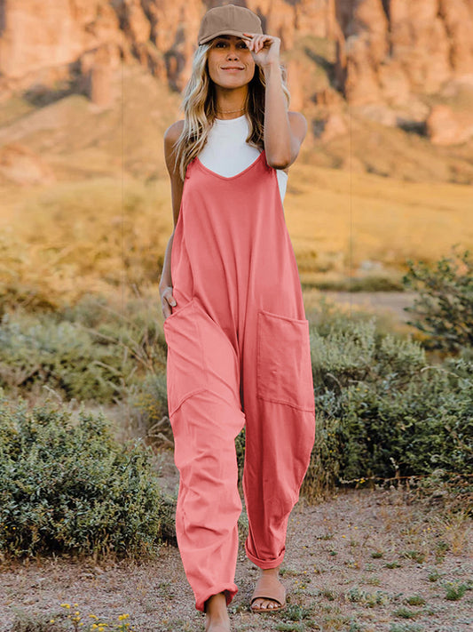 Double Take Full Size Sleeveless V-Neck Pocketed Jumpsuit Luvéillé