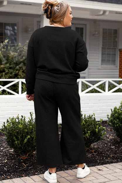 Double Take Full Size Textured Long Sleeve Top and Drawstring Pants Set Luvéillé