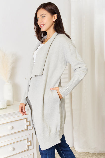 Double Take Open Front Duster Cardigan with Pockets Luvéillé