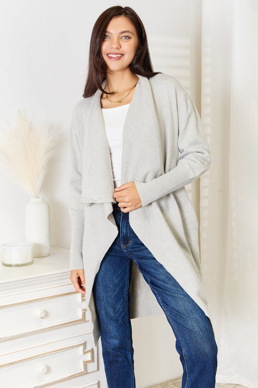 Double Take Open Front Duster Cardigan with Pockets Luvéillé