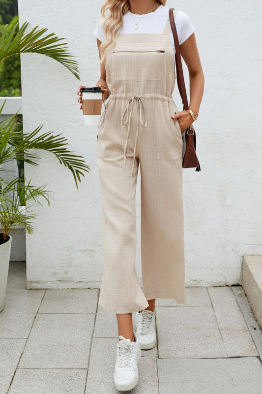 Drawstring Wide Strap Jumpsuit with Pockets Luvéillé