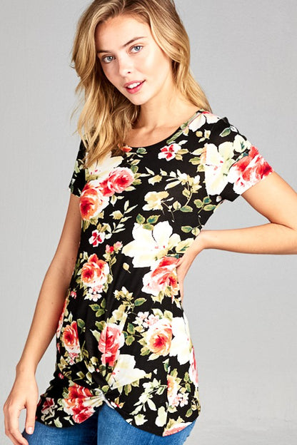 FLORAL TWIST FRONT CASUAL TUNIC TOP Luvéillé