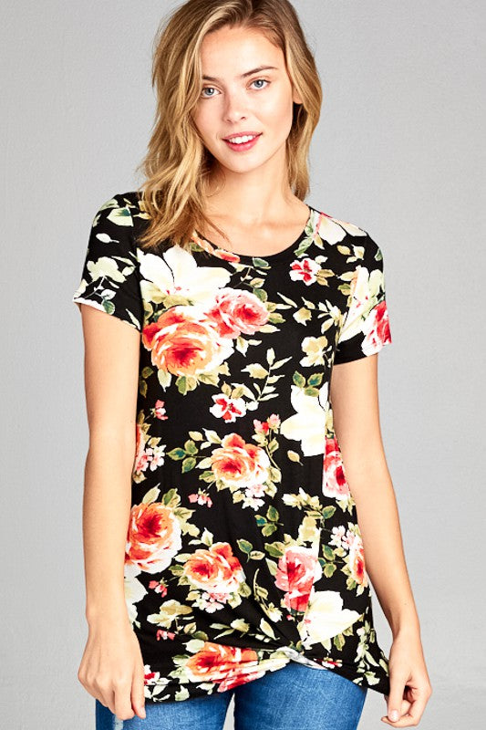 FLORAL TWIST FRONT CASUAL TUNIC TOP Luvéillé