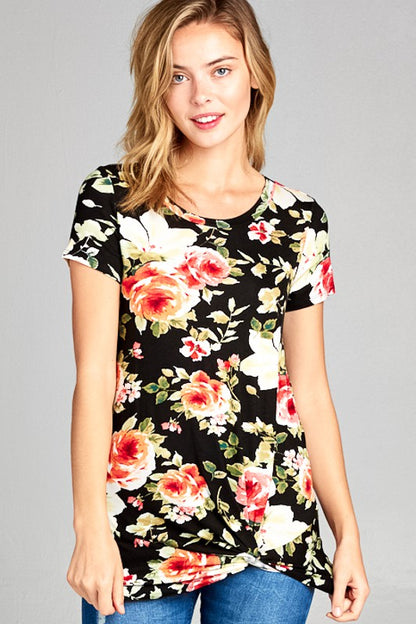 FLORAL TWIST FRONT CASUAL TUNIC TOP Luvéillé