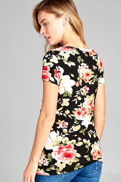 FLORAL TWIST FRONT CASUAL TUNIC TOP Luvéillé