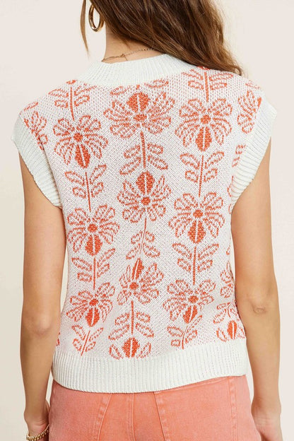 Flower Pattern Sleeveless Sweater Top Luvéillé