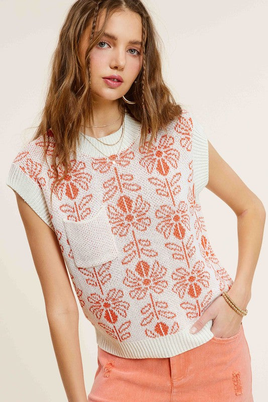 Flower Pattern Sleeveless Sweater Top Luvéillé