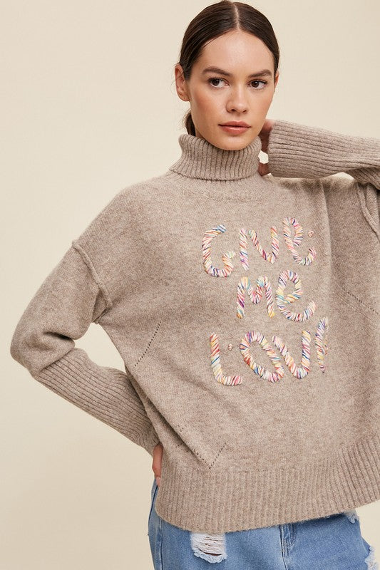 Give Me Love Stitched Mock Neck Sweater Luvéillé