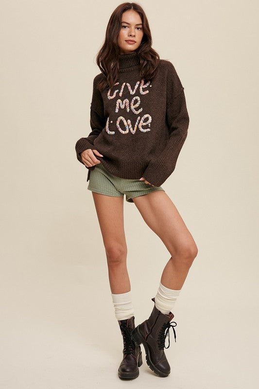 Give Me Love Stitched Mock Neck Sweater Luvéillé