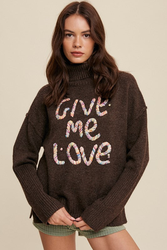 Give Me Love Stitched Mock Neck Sweater Luvéillé