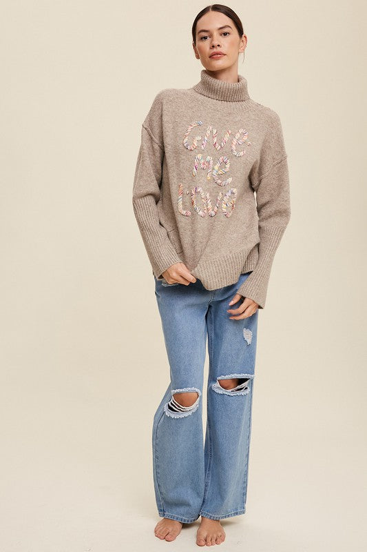 Give Me Love Stitched Mock Neck Sweater Luvéillé