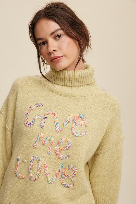 Give Me Love Stitched Mock Neck Sweater Luvéillé