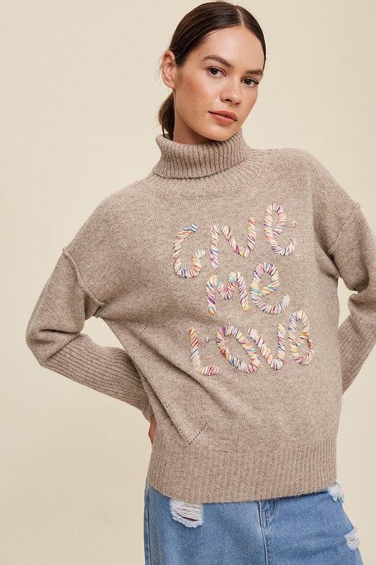 Give Me Love Stitched Mock Neck Sweater Luvéillé