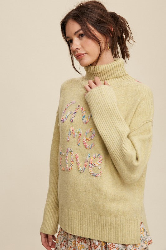 Give Me Love Stitched Mock Neck Sweater Luvéillé