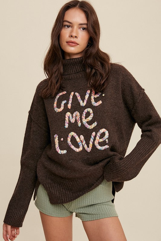 Give Me Love Stitched Mock Neck Sweater Luvéillé