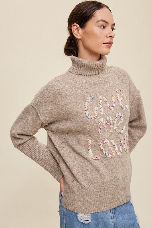 Give Me Love Stitched Mock Neck Sweater Luvéillé