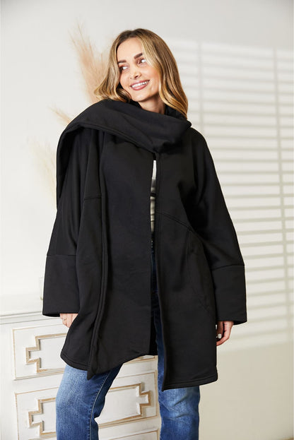 HEYSON Full Size Open Front Cardigan with Scarf Design Luvéillé